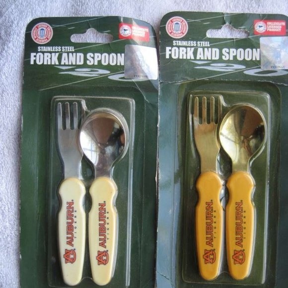 2 Sets Alabama Auburn Tigers Toddler Fork & Spoon Official Collegiate Baby Ware - Picture 2 of 10